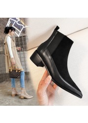 Women Ankle Boots Genuine Leather 22-26.5cm Feet Length Leather Pointed Toe Chelsea Boots Spring and Autumn Wild Woman Shoe