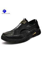 men sandals 2022 beach shoes new summer sandals male genuine leather shoes man casual shoes for men black flip flops slippers