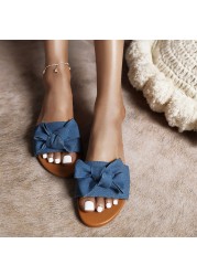 Zapatos Planos De Mujer 2022 Summer Women's Slippers Denim Sweet Bowknot Slippers For Outdoor Activities