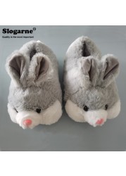 Winter Slippers For Couples Unisex Women Men Home Slippers Cute Animal Rabbit Indoor Shoes Lover Non-slip Warm Cotton Soft Plush