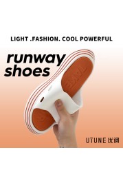 UTUNE Outdoor Women Summer Shoes Runway Slippers Outside EVA Men Beach Slides Soft Thick Sole Non-slip Sandals Indoor Bathroom