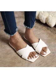 Zapatos Planos De Mujer 2022 Sapatilha Feminina Square Head Breathable Stripe Outdoor Summe Women Flat Slippers