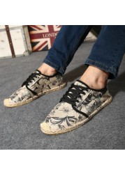 Spring Fashion Flat Canvas Women's Shoes Lace-up Hemp Sewing Print Shoes Woman Breathable Non-slip Casual Ladies Vulcanized Shoes