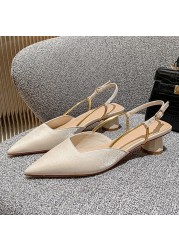 Lucyever 2022 Summer Pointed Toe Silk Pumps Women Back Strap Buckle Thick Heels Sandals Woman Shallow Mouth Party Shoes Ladies