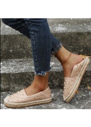 Women Fisherman Flats Casual Loafers Shoes Canvas Hemp Female 2022 Autumn New Slip-on Rivet Comfortable Mules Zapatillas Mujer