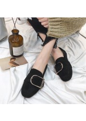 Spring new fashion rivet square buckle matte square toe flat simple women's shoes ghtwt outdoor leisure low-heeled shoes
