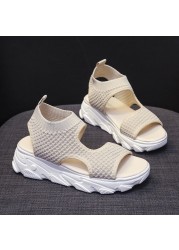 New summer women's sandals chunky mesh thick bottom white shoes 5cm wedges platform trend women sandals beautiful girl beach shoes