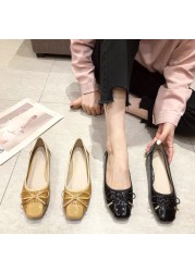 Women Spring Autumn Square Toe Stitching Soft Bottom Comfortable Shoes 2022 New Shallow Mouth Butterfly Stone Pattern Flats34-43