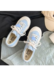 QWEEK Platform Sneakers Korean New Blue Love Kawaii Canvas Casual Sneakers Women Spring and Autumn Vulcanize Tennis Running