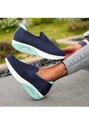 Rimocy 2022 Summer Women Breathable Sneakers Cushioning Air Cushion Walking Shoes Woman Slip On Platform Mesh Flats Plus Size 43