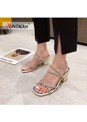 Women Sandals 2022 Summer Women Shoes Transparent Heeled Women Beige New Fashion Zapatillas Mujer Casa Sapato Feminino