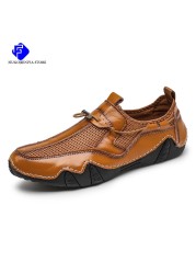 Men Casual Shoes Breathable Mesh Loafers Men Shoes Handmade Fashion Comfortable Outdoor Men Walking Sneakers Men Boat