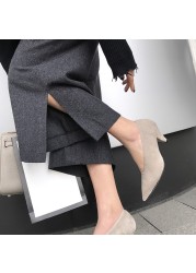 Hot VANGULL Women Genuine Leather Shoes Cowhide Sheep Suede Spike Heels Pointed Toe Women Pumps Professional Office Career