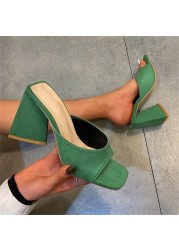 2022 Fashion Sandals Summer New Square Toe Ladies Chunky Heels Slip On Flat Shoes Party Dress Office Female Pumps Size 35-43