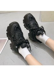 Rimocy Fashion Chunky Platform Sneakers Women Autumn Winter Thick Sole Vulcanize Shoes Woman High Street Lace Up Trainers Black