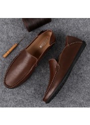 Men's Genuine Leather Moccasin Shoes Casual Breathable Italian Style Lace Up Plus Size 38-46 Summer Shoes