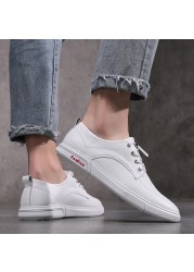 Men Sneakers Genuine Leather Men Casual Shoes Slip-on Breathable Soft Summer Flats Shoes Simple Style Fashion White Shoes