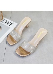 2022 New Bright Diamond Sandals Toe High Heels Women Slippers Sandalia Feminina Party Dress Shoes Sandals Women Size 35-42