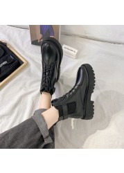 Rimocy Fashion Black Platform Women's Boots Autumn Winter 2021 PU Leather Chunky Ankle Boots Woman Waterproof Motorcycle Boots