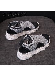 women sandals wedges shoes summer platform sandals shoes women female slip on peep toe knitted ladies casual sneakers 2022