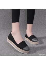 Women Flat Shoes Low Top Spring And Autumn Canvas Shoes Straw High Quality Shoes Fashion Flats Loafers Single Shoes