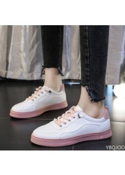 Comfort Sneakers Women Lace-up PU Leather Casual Shoes White Woman Sneaker Women Flats Zapatillas Mujer Tenis Feminino Pink