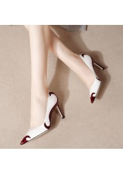 Rimocy 2022 Spring Summer Fashion Women's Shoes Sexy Stiletto High Heels Pointed Toe Pumps Woman Mix Color PU Leather Party Shoes