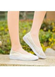 Women's shoes summer cloth shoes middle-aged and elderly breathable hollow tennis shoes slip-on soft bottom non-slip mom sandals