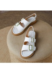 VENTACT Real Leather Women Sandals Fashion Buckle 2022 New Summer Shoes Woman Casual Daily Lady Flats Footwear Size 34-39