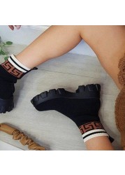 Shoes woman boots knit sock boots women's thick-soled short tube breathable plus size 43 Martin boots platform socks heels