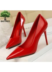 BIGTREE Shoes Woman Fashion Pumps Patent Leather High Heels Stiletto Heels Occupation OL Office Shoes Sexy Heels Plus Size 43