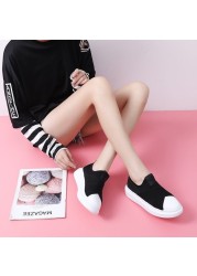 Online celebrity platform lazy casual shoes 2021 autumn new platform low canvas high heel shoes for women