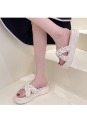 Rimocy Pearl Cross-Band Sandals Summer 2022 Open Toe Beach Shoes Women Platform Chunky Platform Sandals Women's Sandals