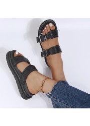 Thick-soled sport sandals for women 2022 summer new flat beach Roman sandals and slippers