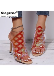 New Women Sexy Pointed Toe High Heel Slides Woman Fashion Slippers Summer Sandals Spike Heel Sandals for Ladies Muler Party