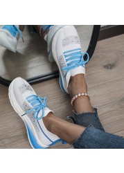 Rimocy Women Crystal Platform Sneakers Comfortable Soft Sole Knitted Flat Shoes Woman 2022 Spring Breathable Mesh Casual Shoes