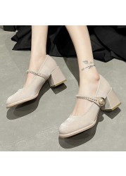 Lucifer Elegant Women Ankle Strap Shoes 2022 Spring Silk Thick Heel Round Toe Party Wedding Shoes