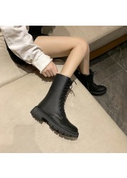 Soft leather motorcycle Martin boots single boots autumn and winter explosion style middle low-heeled British style thin boots