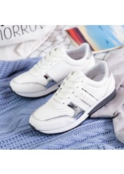 Women Plus Size Luxury Shoes Platform Sneakers Female Spring Walking Shoes Student Flats Thick Sole Hollow Leather Shoes