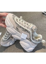 2021 Autumn Winter Women's Shoes New Fashion Korean Style Breathable Mesh Sneakers Thicken Bottom Color