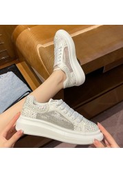 JMPRS Platform Shining Crystal Sneakers Women 2022 Spring Breathable White Mesh Sneaker Woman Comfort Flat Heel Casual Shoes