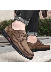 Men's shoes genuine leather luxury men's casual shoes breathable comfortable hiking shoes men's soft non-slip sports shoes