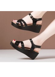 Women sandals summer 2021 new fashion middle-aged mother wooden sandals high heels soft-soled elegant sandals outerwear