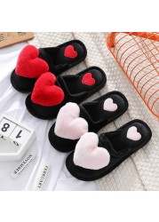 2021 Slippers Women Winter Heart Shoes Woman Slides Plush Home Slippers Ladies Indoor House Shoes Winter Warm Fur Slippers