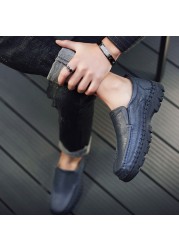 High Quality Genuine Leather Casual Shoes Brand Men Shoes Comfort Breathable Slip On Soft Driving Shoes Big Size 48