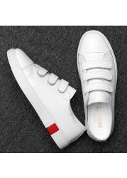 New arrival men's white and black flat shoes velcro comfortable sneaker for male high quality men's casual shoes fashion shoes