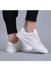 Genuine Leather Men's Sneakers Casual Canvas Shoes Breathable Ventilation Footwear Fashion Male Sneaker Black and White