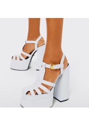 2022 high heel gladiator sandals women sexy block heel platform shoes pu summer buckle women sandals