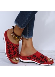 Rimocy Elastic Mesh Knitted Slippers Women 2022 Summer Fashion Embroidery Wedges Sandals Woman Non-slip Platform Casual Slides