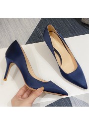 Elegant New Office Women Pumps Sexy Thin High Heel Dress Woman Party Wedding Shoes Stiletto Red Green Ladies Satin Shoes O0007